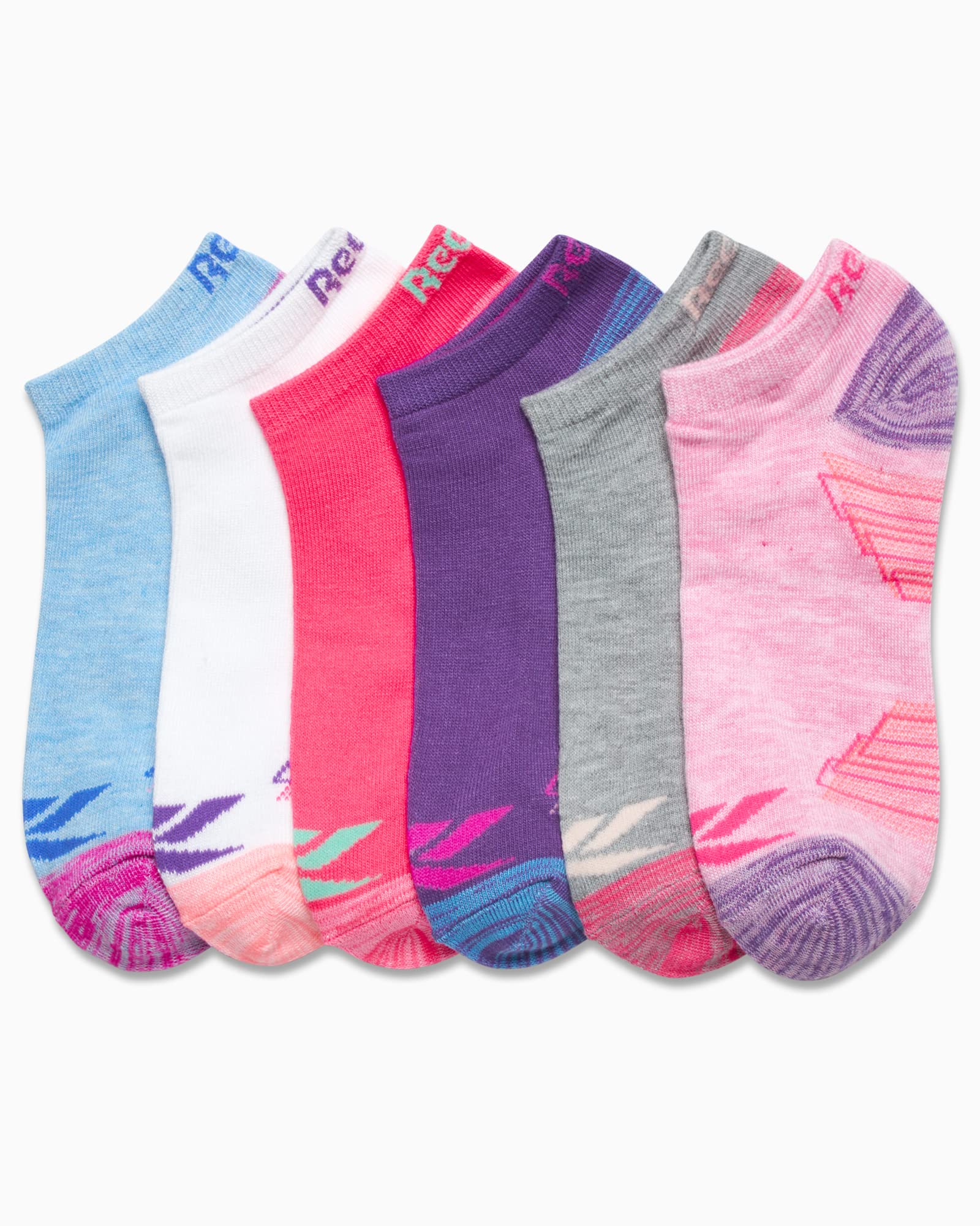 Reebok Girls' Lightweight Comfort Athletic Low Cut Socks (6 Pack), Size Medium, Pink Assorted