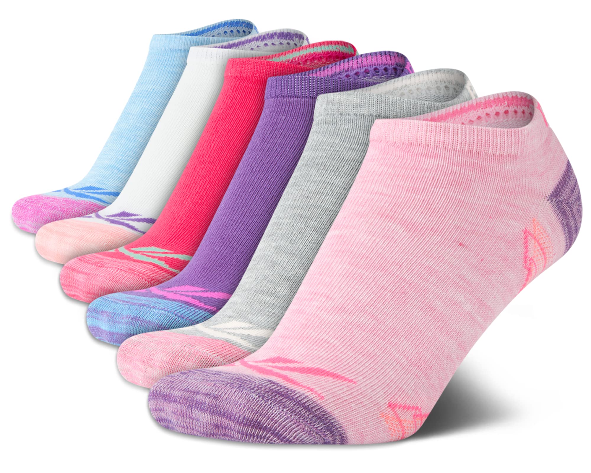 Reebok Girls' Lightweight Comfort Athletic Low Cut Socks (6 Pack), Size Medium, Pink Assorted