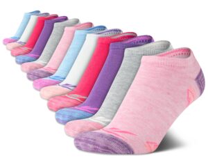 reebok girls' low cut socks – 12 pack lightweight breathable low cut no show socks for girls - girl's athletic socks, size medium, pink assorted