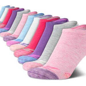 Reebok Girls' Low Cut Socks – 12 Pack Lightweight Breathable Low Cut No Show Socks for Girls - Girl's Athletic Socks, Size Medium, Pink Assorted