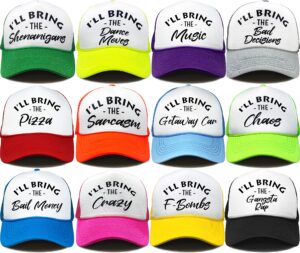 funky junque trucker hat - 12 pk - ibt (bail,b-decisions,chaos,crazy, f-bombs,g-rap,getaway,d-moves,music,pizza,shenan,sarcasm)