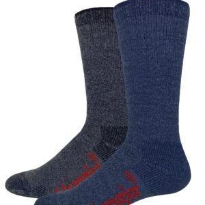 Wrangler Mens Heavyweight Ultra Dri Merino Wool Mid Calf Boot Socks 2 Pair Pack (Denim/Black)