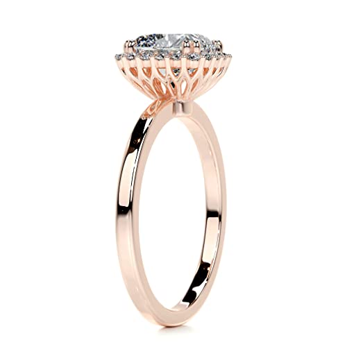 Solid Gold Handmade Engagement Ring 2 CT Radiant Cut Moissanite Diamond Halo Bridal Wedding Rings for Anniversary Propose Gift (18K Solid Rose Gold)