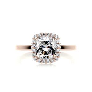 Solid Gold Handmade Engagement Ring 2 CT Radiant Cut Moissanite Diamond Halo Bridal Wedding Rings for Anniversary Propose Gift (18K Solid Rose Gold)