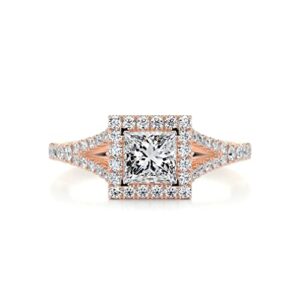 Solid Gold Handmade Engagement Ring 3 CT Princess Cut Moissanite Diamond Halo Bridal Wedding Ring for Anniversary Propose Gift (18K Solid Rose Gold)