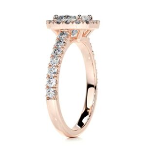 Solid Gold Handmade Engagement Rings 2 CT Radiant Cut Moissanite Diamond Halo Bridal Wedding Rings for Anniversary Propose Gift (18K Solid Rose Gold)