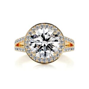 Solid Gold Handmade Engagement Rings 3 CT Round Cut Moissanite Diamond Halo Bridal Wedding Rings for Anniversary Propose Gifts (14K Solid Yellow Gold)