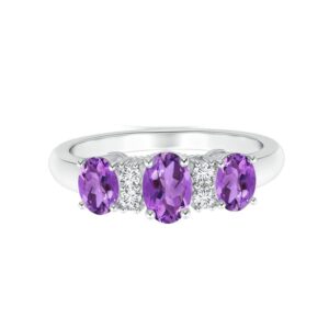 vagmine jewel three stone oval 1.50 ctw amethyst gemstone birthstone 925 sterling silver women engagement ring jewelry (sterling silver, 8)