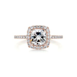 Solid Gold Handmade Engagement Ring 2 CT Radiant Cut Moissanite Diamond Halo Bridal Wedding Ring for Anniversary Propose Gift (10K Solid Rose Gold)