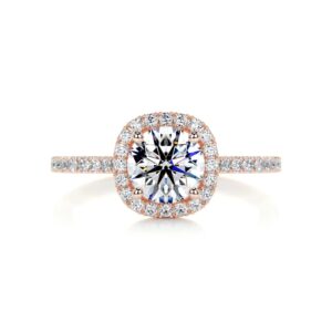 solid gold handmade engagement ring 3 ct round cut moissanite diamond halo bridal wedding ring for anniversary propose gift (18k solid rose gold)