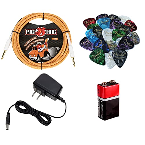 Orange Amps Crush Mini 3W Guitar Amp Combo Set with Power Adapter, Pig Hog Instrument Cable, 24x Guitar Picks, Battery & Liquid Audio Polishing Cloth - Portable Mini Amplifier, Guitar Amplifier