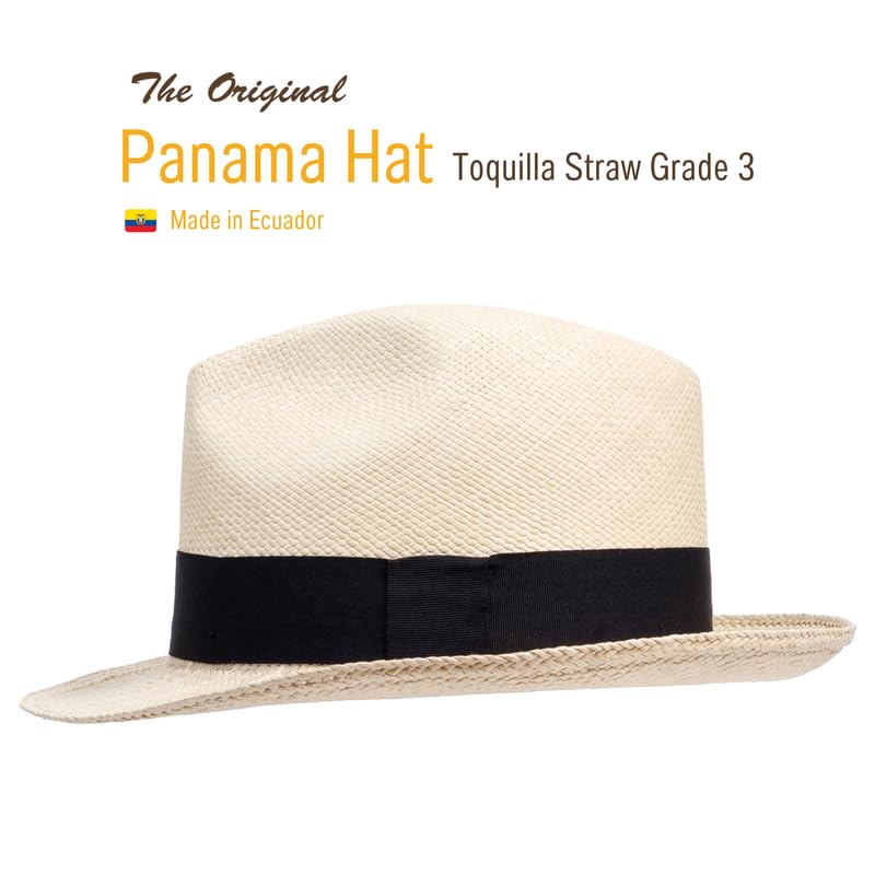 Bigalli Puerto Cayo Original Panama Hat for Women Men Summer & Beach Hat, Center Dent Shape with Grosgrain Ribbon, Toquilla Straw Grade 3 | UV Protection SPF 30 | Sun Fedora Hats | Natural X Large