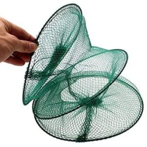 TPALPKT Folding Round Nylon Mesh Metal Frame Crab Fishing Net Bait Trap Cast Tackle Minnow Crawdad Shrimp Fishing Landing Accessory