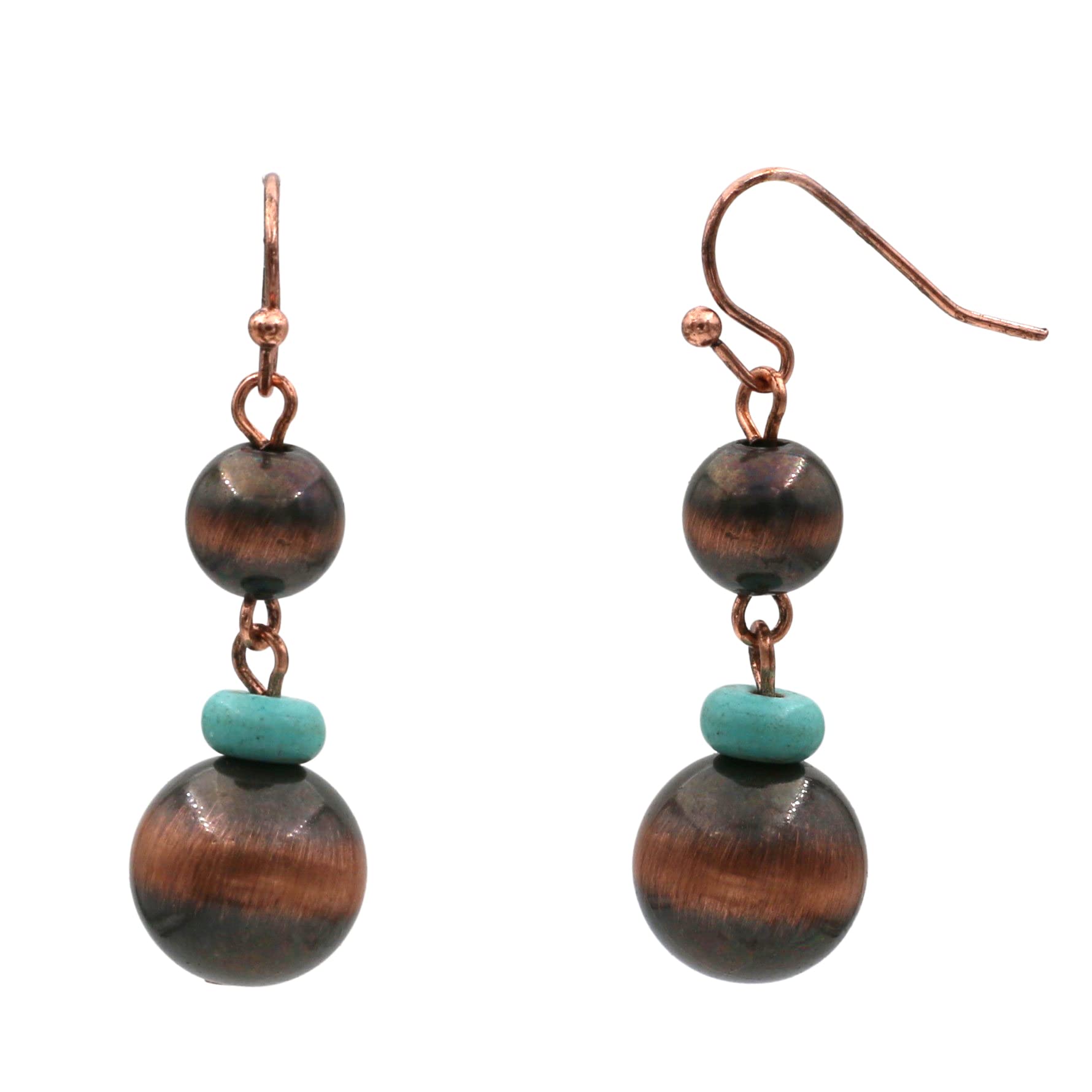 Elosee Western Style Turquoise and Faux Navajo Bead 60 Inch Long Strand Necklace and French Hook Earrings (Copper Tone)