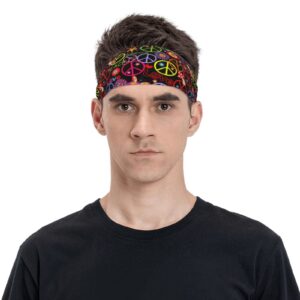 Workout Headbands for Men Women Hippie Peace Symbol Flower Floral Stretchy Hair Bands Running Sweat Bands