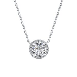 Ambica New York Solid 925 Sterling Silver Cubic Zirconia Solitaire Necklace - Faux Diamond Round Solitaire Halo Necklace – CZ Diamond Pendant Necklace- Minimalist Dainty Necklace for Women