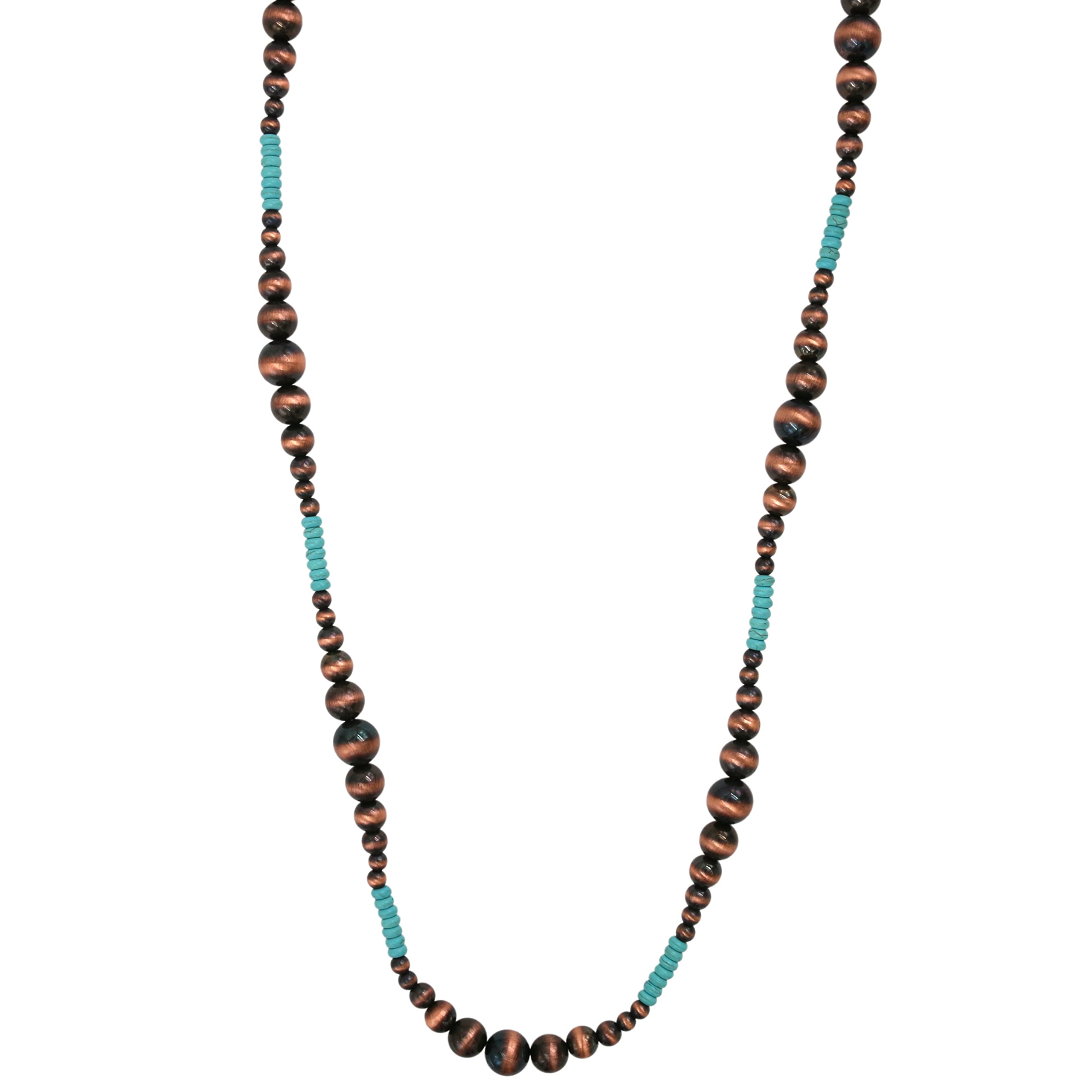 Elosee Western Style Turquoise and Faux Navajo Bead 60 Inch Long Strand Necklace and French Hook Earrings (Copper Tone)