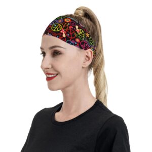 Workout Headbands for Men Women Hippie Peace Symbol Flower Floral Stretchy Hair Bands Running Sweat Bands