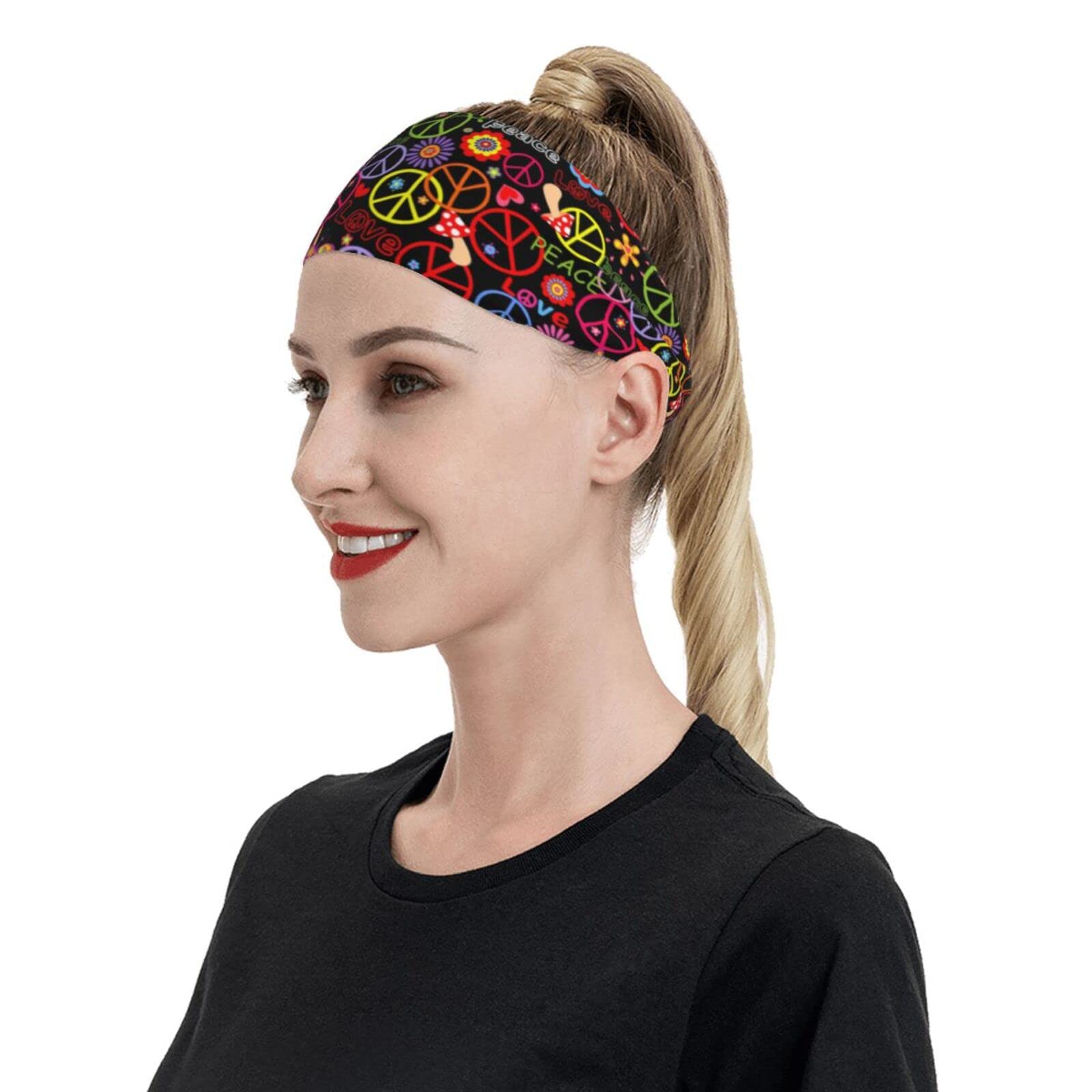 Workout Headbands for Men Women Hippie Peace Symbol Flower Floral Stretchy Hair Bands Running Sweat Bands