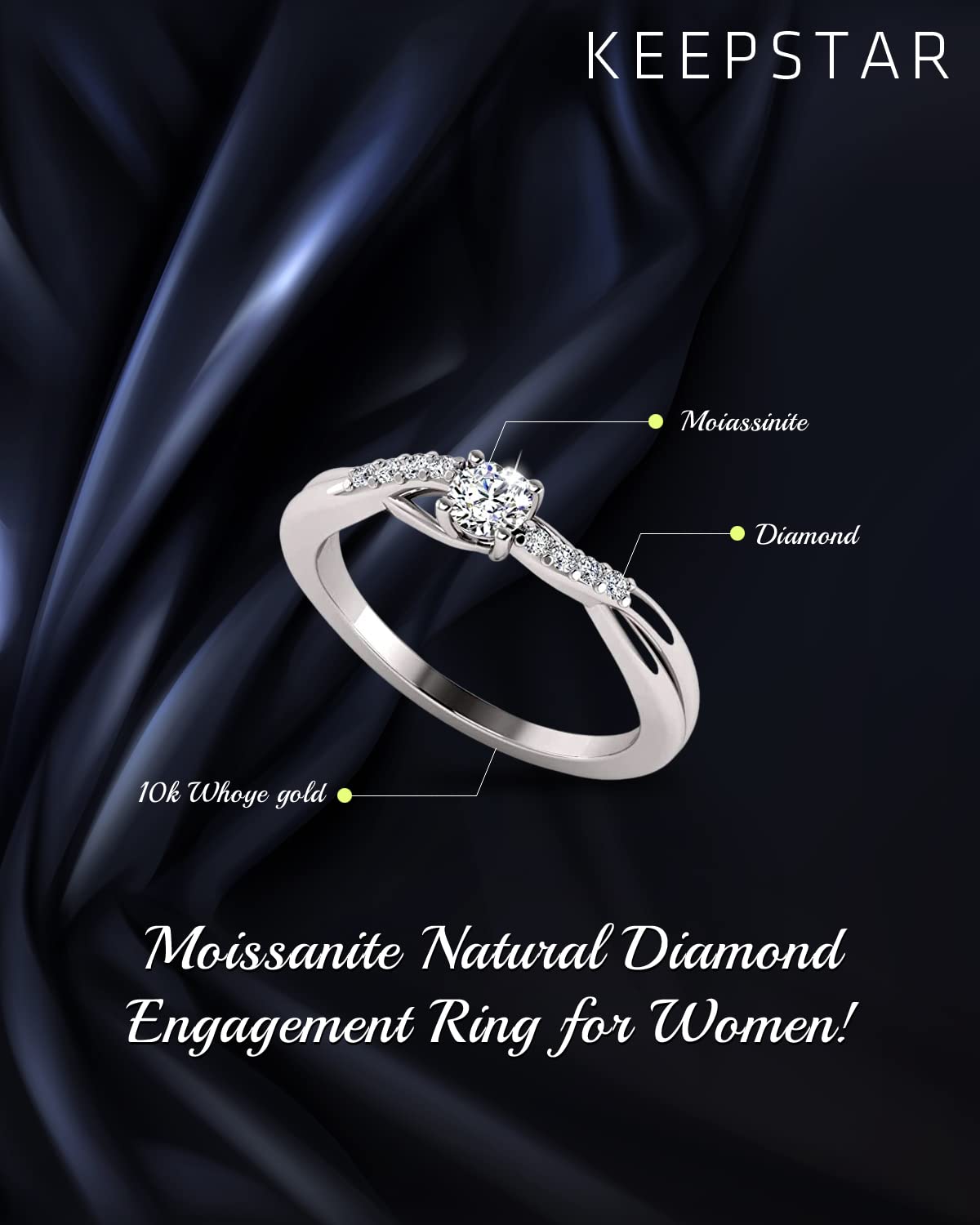 1/2 Carat TW Women's Moissanite and Natural Diamonds Engagement Ring in 10k White Gold, Size 10