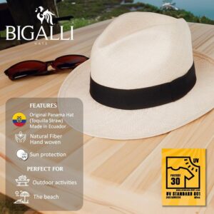 Bigalli Puerto Cayo Original Panama Hat for Women Men Summer & Beach Hat, Center Dent Shape with Grosgrain Ribbon, Toquilla Straw Grade 3 | UV Protection SPF 30 | Sun Fedora Hats | Natural X Large