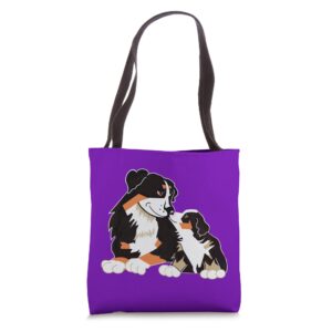 berner baby berner bernese mountain dog with puppy tote bag