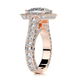 Solid Gold Handmade Engagement Ring 3 CT Princess Cut Moissanite Diamond Halo Bridal Wedding Rings for Anniversary Propose Gift (18K Solid Rose Gold)