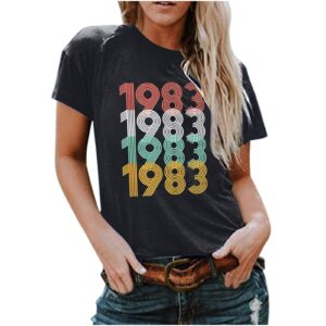 hgps8w 40 year old 40th birthday gifts t-shirt for women 1983 digital printed casual crewneck short sleeve graphic tee tops