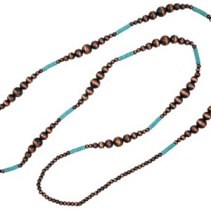 Elosee Western Style Turquoise and Faux Navajo Bead 60 Inch Long Strand Necklace and French Hook Earrings (Copper Tone)