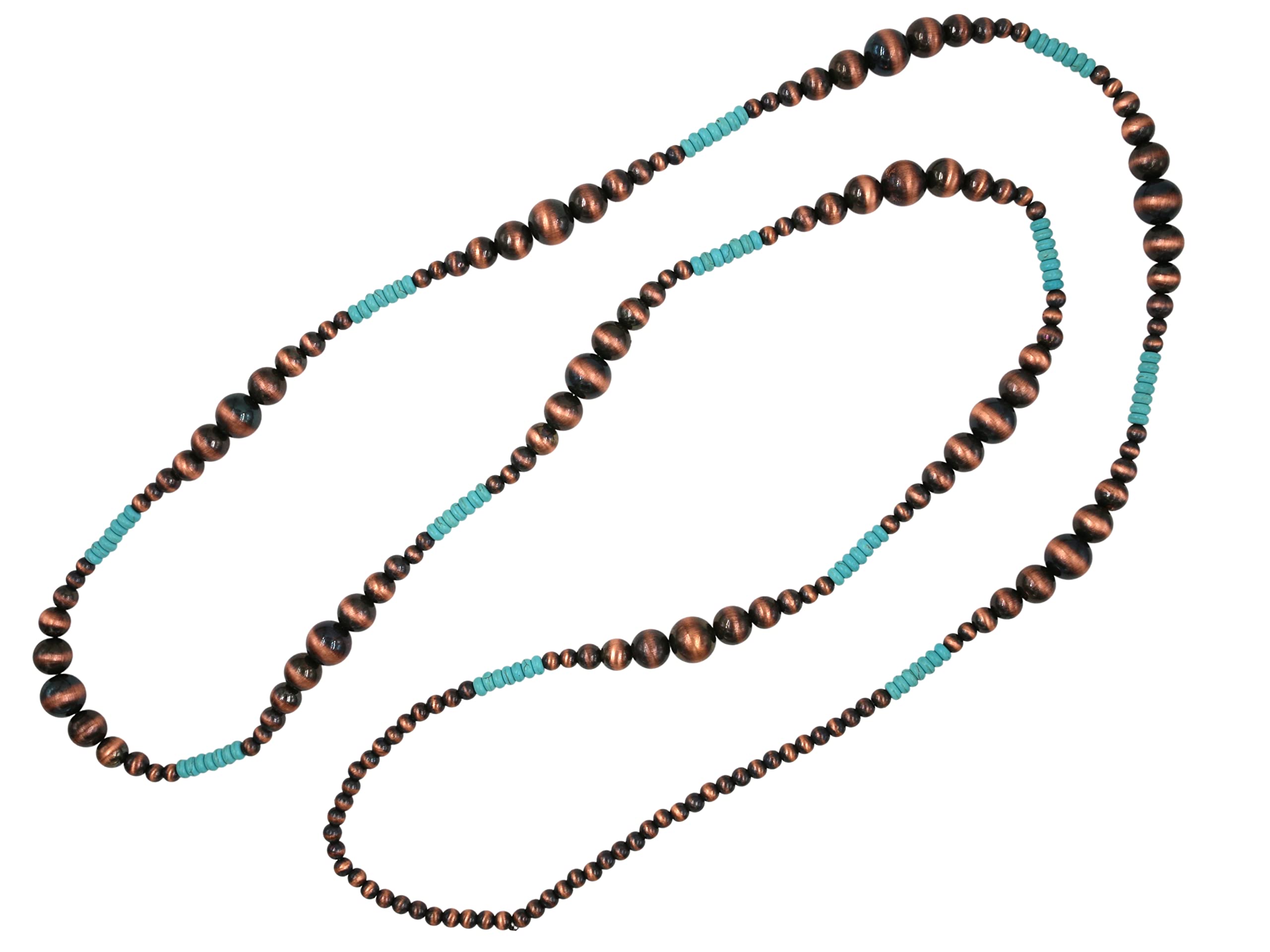 Elosee Western Style Turquoise and Faux Navajo Bead 60 Inch Long Strand Necklace and French Hook Earrings (Copper Tone)