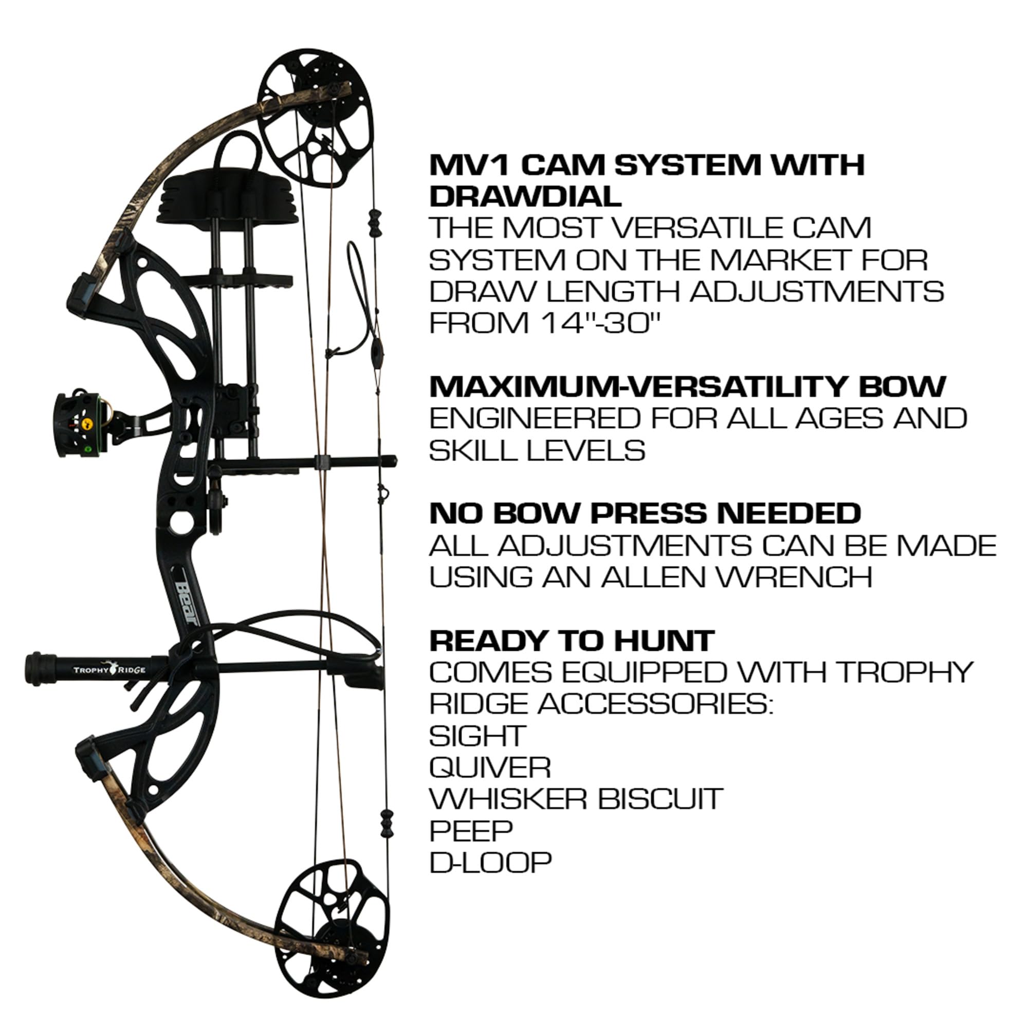 Bear Archery Cruzer G3 Ready to Hunt Compound Bow Package for Adults and Youth, Right Hand, Muddy