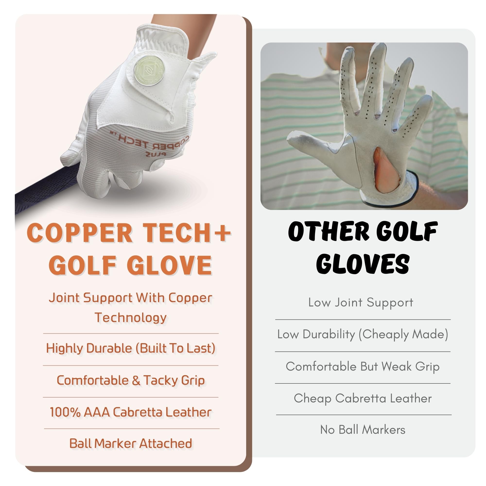 Copper Tech Women's Golf Gloves - Various Stylish Colors for Lady Golfers - 100% AAA Cabretta Leather - Optimal Wrist Support with Copper Infused Thread - Golf Glove Women Right Handed Golfer