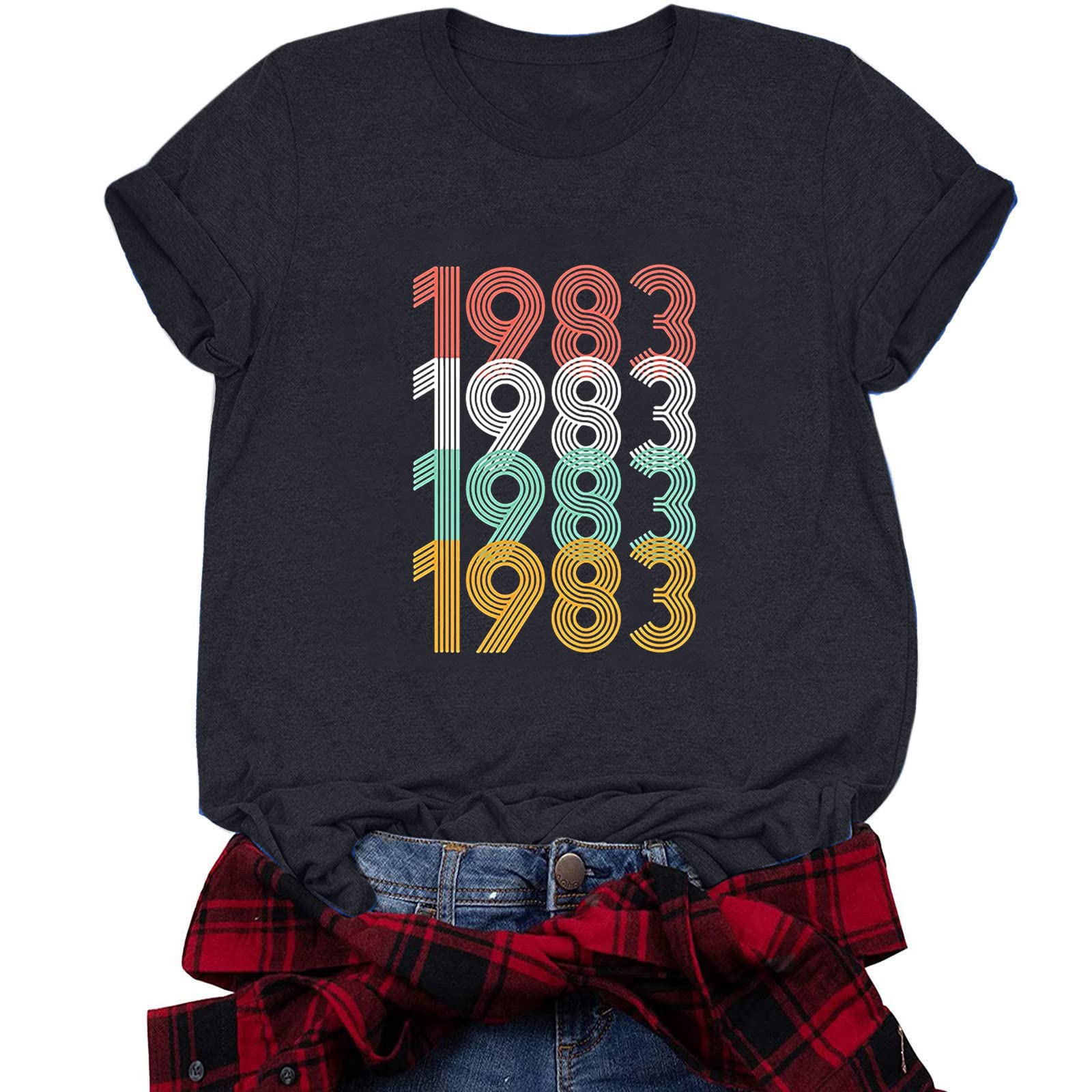 HGps8w 40 Year Old 40th Birthday Gifts T-Shirt for Women 1983 Digital Printed Casual Crewneck Short Sleeve Graphic Tee Tops