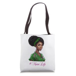 nurse life black nurse afro black girl black history month tote bag