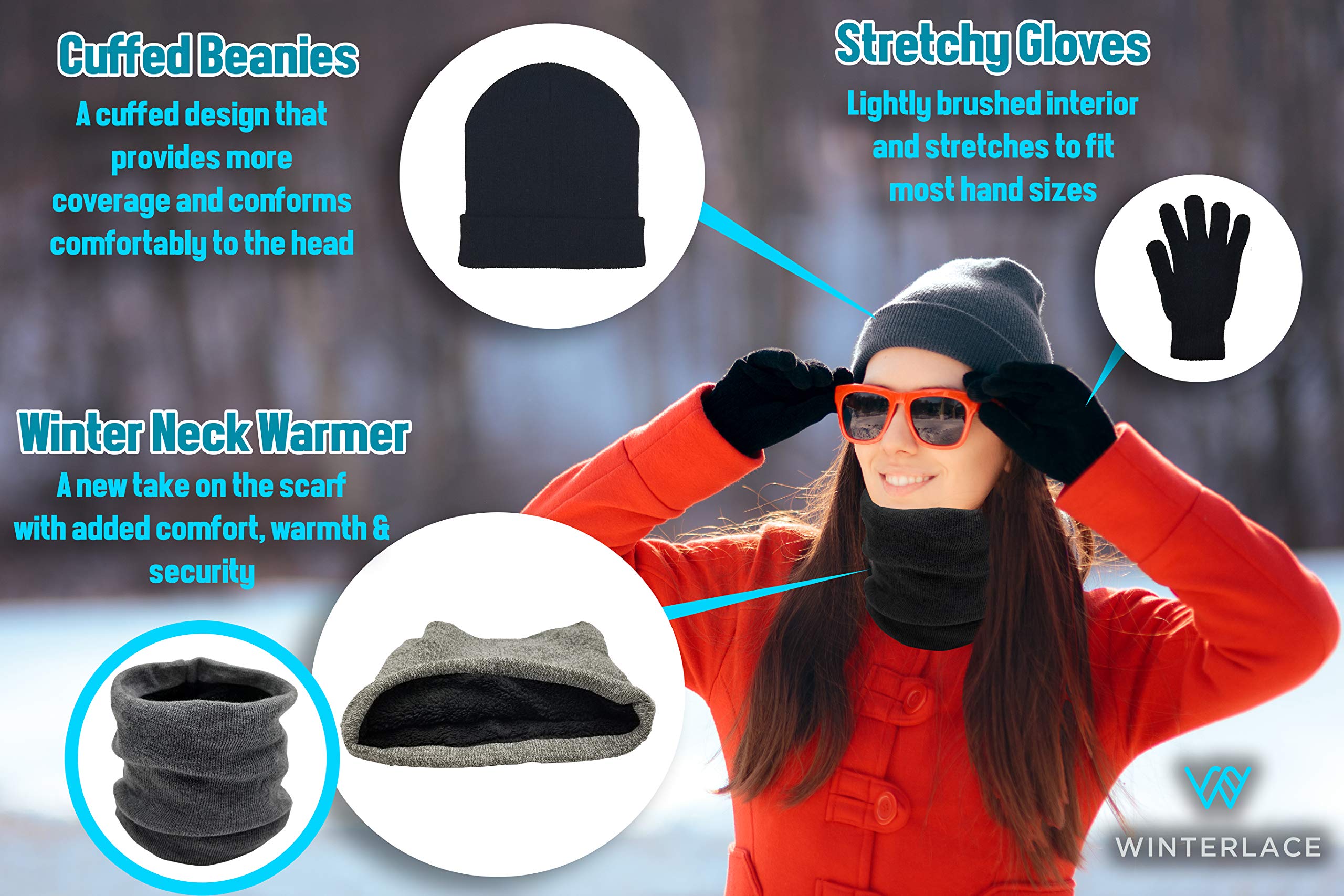 96x Winter Gloves, Beanies, Crew Socks, Neck Warmers Donation Charity Care Bulk Bundle (24 Beanies / 24 Pairs Gloves / 24 Neck Gaiters / 24 Pairs Crew Socks(Black))