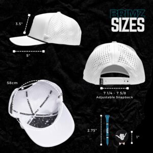 BRIMZ Golf Performance Hat - Breathable Sweat & Water Resistant Golfing Snapback Cap with Tee Holder & Magnetic Ball Marker (White)