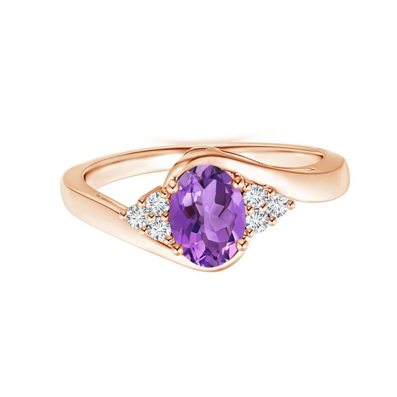 Vagmine Jewel Oval 1.00 Ctw Amethyst Gemstone Solitaire Accents 925 Sterling Silver Women Promise Ring (Rose Plated, 8)