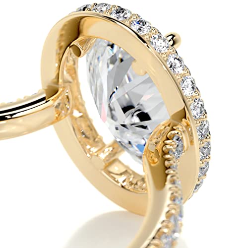 Solid Gold Handmade Wedding Ring 3 CT Oval Cut Moissanite Diamond Halo Bridal Engagement Rings for Anniversary Propose Gifts (14K Solid Yellow Gold)