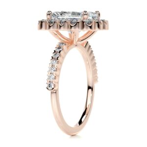 Solid Gold Handmade Engagement Ring 3 CT Radiant Cut Moissanite Diamond Halo Bridal Wedding Ring for Anniversary Propose Gifts (10K Solid Rose Gold)