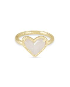 kendra scott ari heart band ring in 14k gold-plated brass, iridescent drusy, fashion jewelry for women, size 10