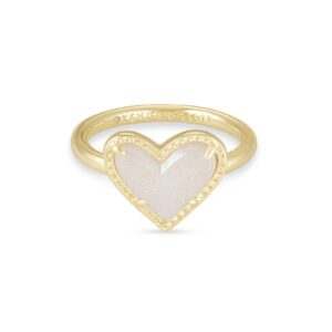 Kendra Scott Ari Heart Band Ring in 14k Gold-Plated Brass, Iridescent Drusy, Fashion Jewelry for Women, Size 10