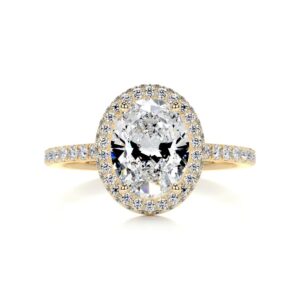 Solid Gold Handmade Wedding Rings 2 CT Oval Cut Moissanite Diamond Halo Bridal Engagement Rings for Anniversary Propose Gift (18K Solid Yellow Gold)