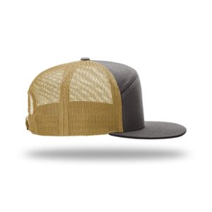 Richardson 168 Hi-Pro Trucker Snapback Cap Bundle with THP Hat & Clothing Brush (Charcoal/Old Gold)