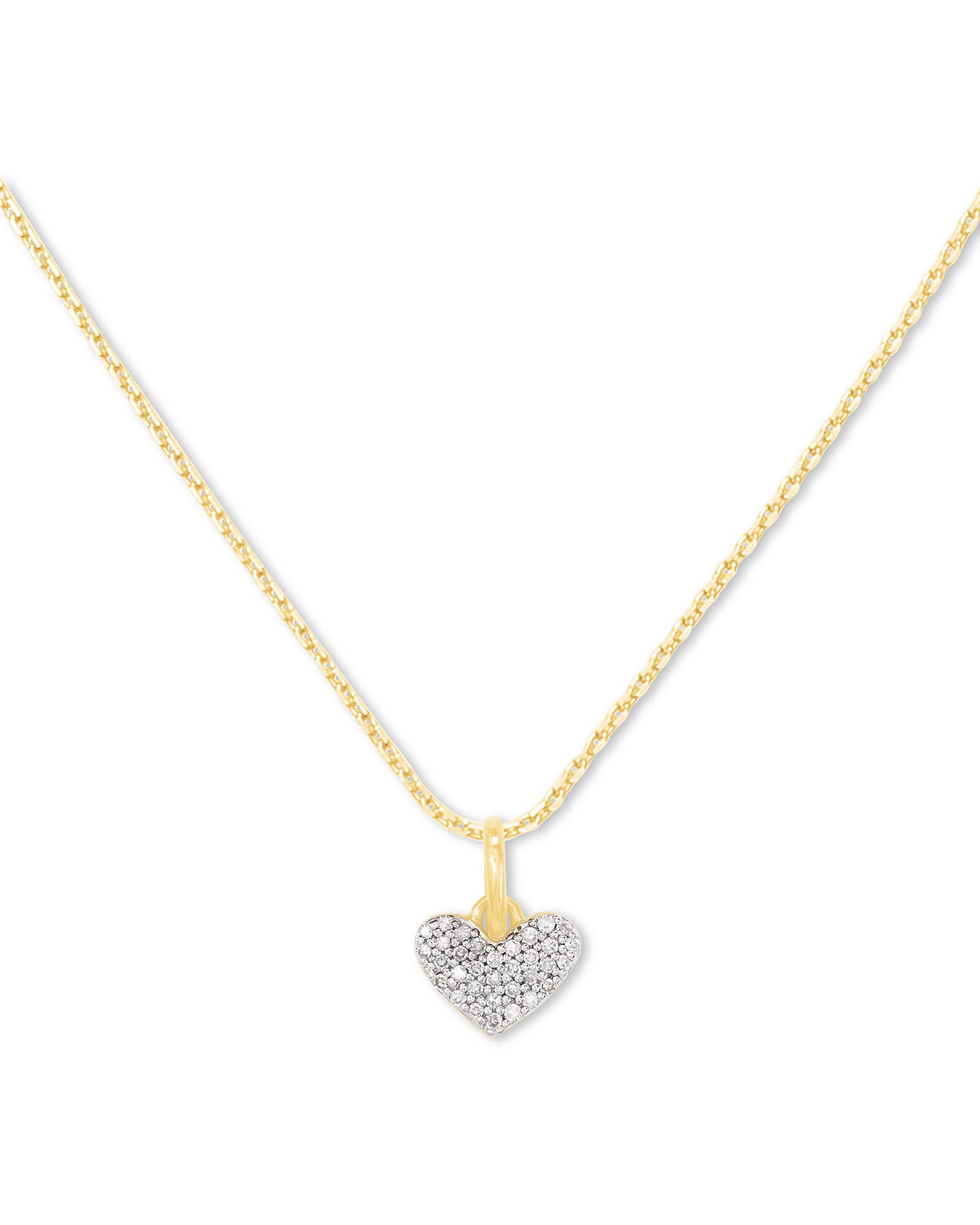 Kendra Scott Ari Pave Heart 18k Gold Vermeil Charm Necklace in White Diamond, Fine Jewelry for Women