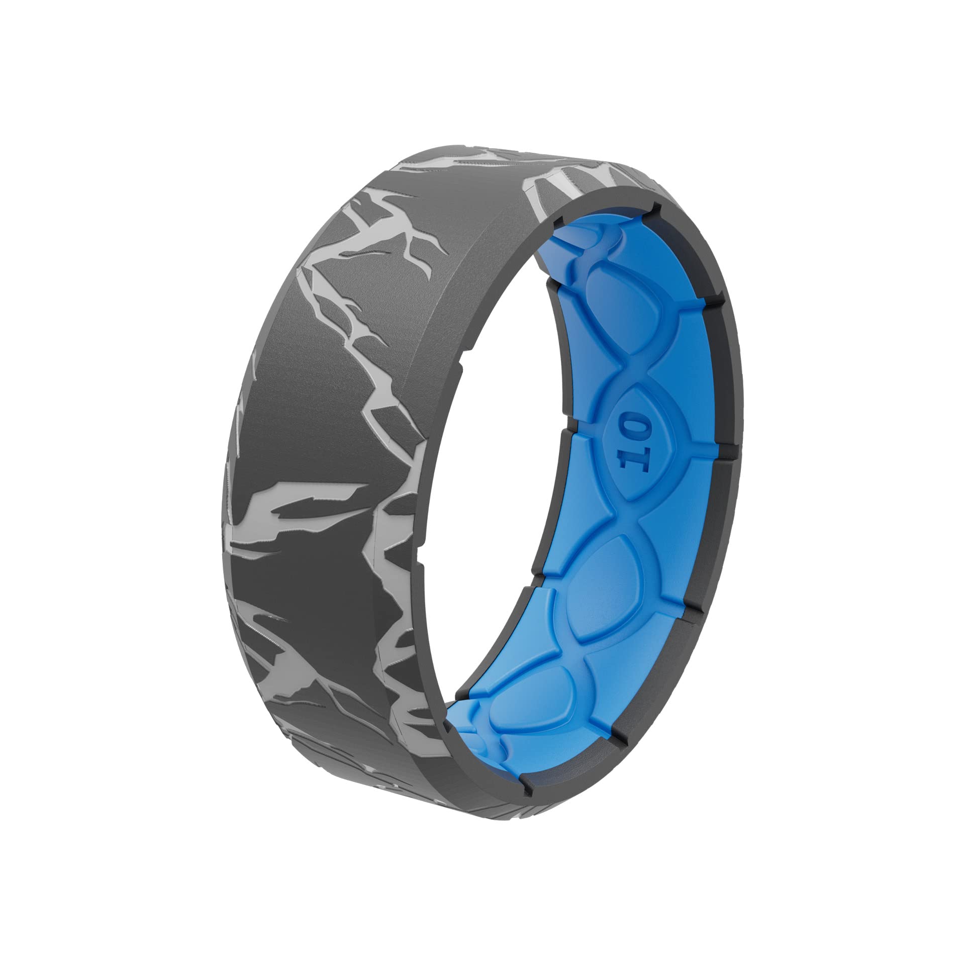 Groove Life 3D Etched Edge Range Deep Stone Silicone Ring Breathable Rubber Wedding Rings for Men, Lifetime Coverage, Unique Design, Comfort Fit Ring - Size 15