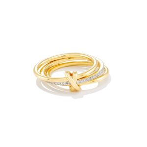 Kendra Scott Tia 18k Gold Vermeil Band Ring in White Sapphire, Fine Jewelry for Women, Size 6