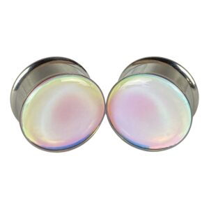 mystic metals body jewelry pair of baby blue/pink opal color shift double flare resin plugs (mto-052) (1" (25mm))