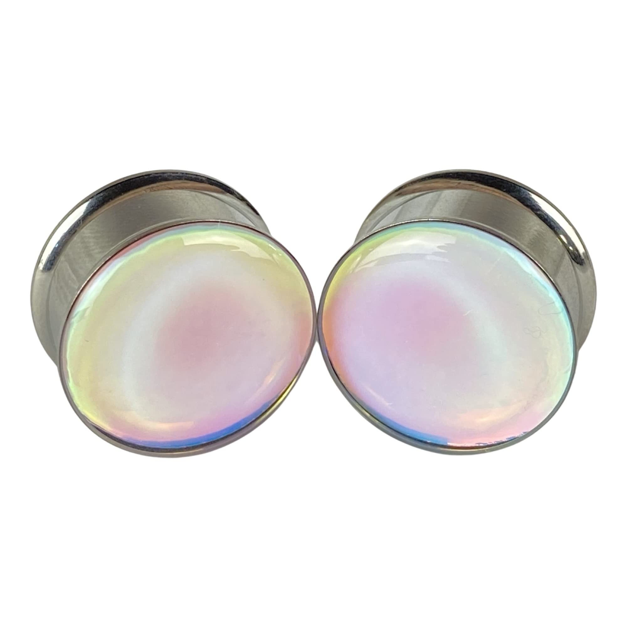 Mystic Metals Body Jewelry Pair of Baby Blue/Pink Opal Color Shift Double Flare Resin Plugs (MTO-052) (1" (25mm))