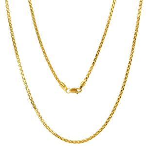 JEWELHEART 14K Real Gold Round Box Chain 1.3mm Yellow Real Gold Chains For Men Diamond Cut Link Chain Necklace For Women with Lobster Clasp 22"