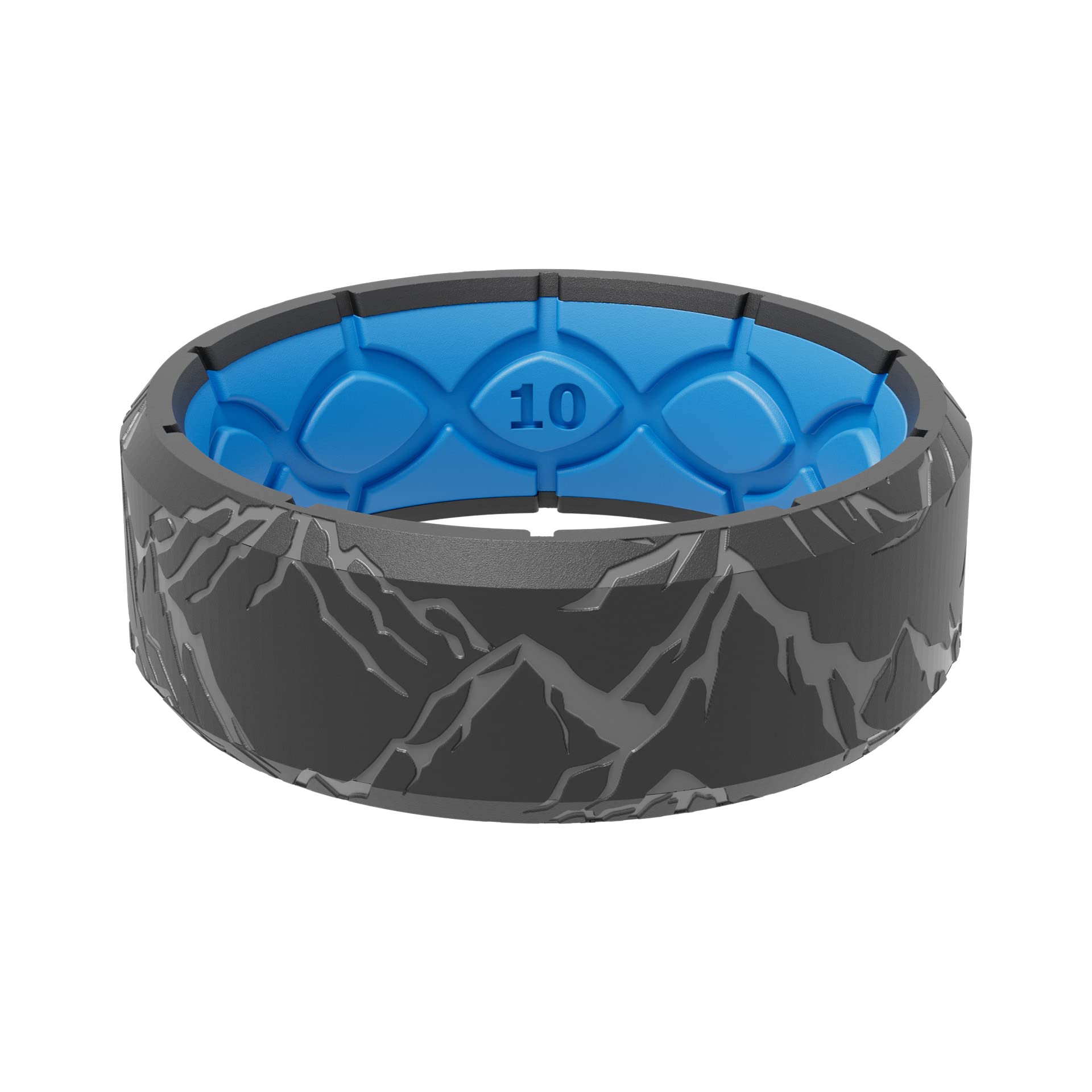 Groove Life 3D Etched Edge Range Deep Stone Silicone Ring Breathable Rubber Wedding Rings for Men, Lifetime Coverage, Unique Design, Comfort Fit Ring - Size 15